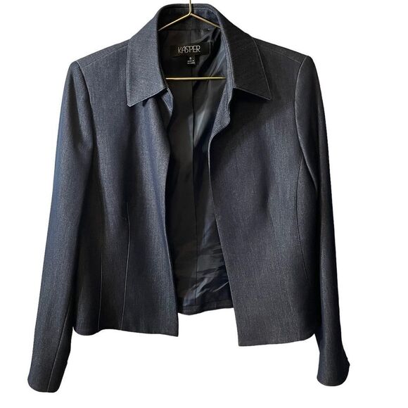 Kasper Denim Type Open Front Blazer Size 8 - Picture 1 of 10